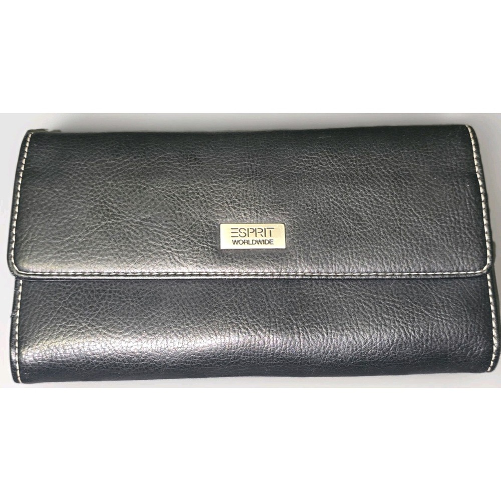 Esprit Women's Black Clutch Wallet with Snap, Zip Pocket & ID Window